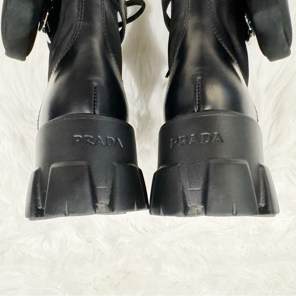 Prada Leather Zip Pocket Combat Booties - Picture 6 of 14